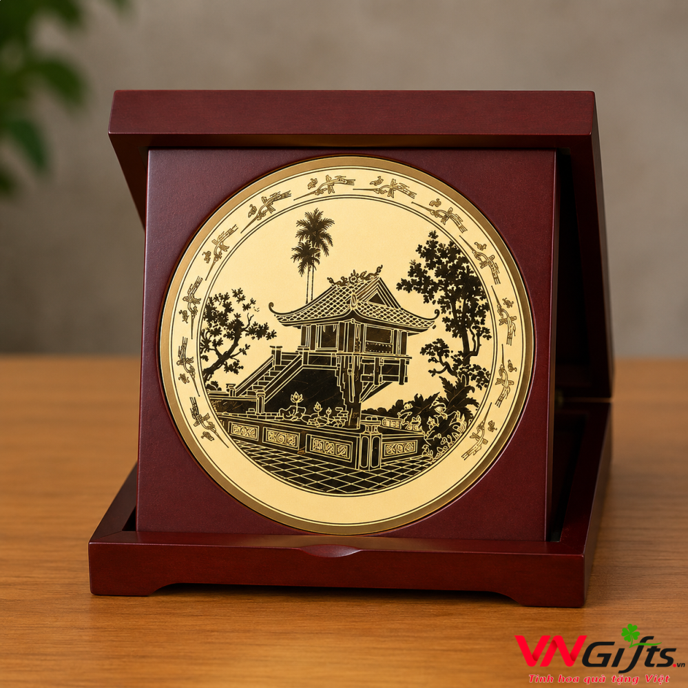 Hộp Quà Tặng Bằng Gỗ Tranh Chùa Một Cột