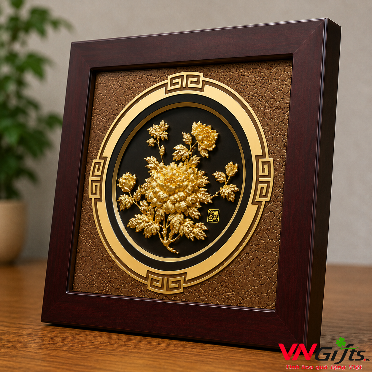 Tranh Hoa Cúc Dát Vàng 24k