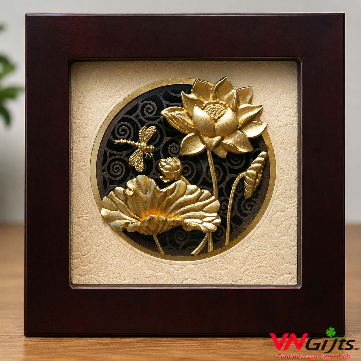 Tranh Hoa Sen Dát Vàng 24k